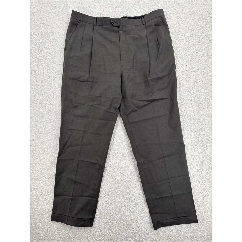Joseph & Feiss Dress Pants Men 41 Waist Brown 100% Wool Pleated Front Cuffed Leg